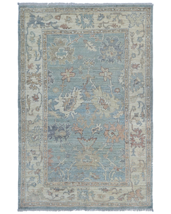 4x6 Ft Soft Blue Oushak Turkish Hand Knotted Traditional Veg Dye Wool Area Rug
