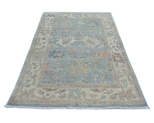 4x6 Ft Soft Blue Oushak Turkish Hand Knotted Traditional Veg Dye Wool Area Rug