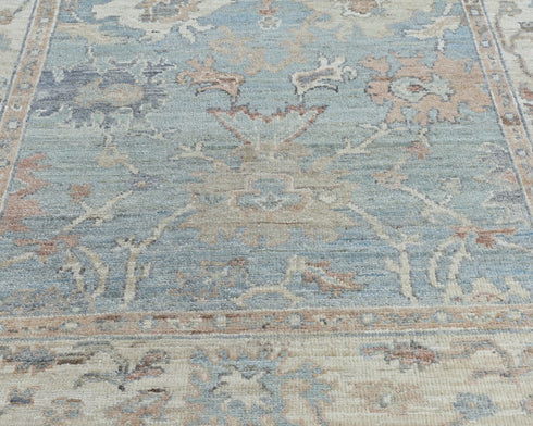 4x6 Ft Soft Blue Oushak Turkish Hand Knotted Traditional Veg Dye Wool Area Rug