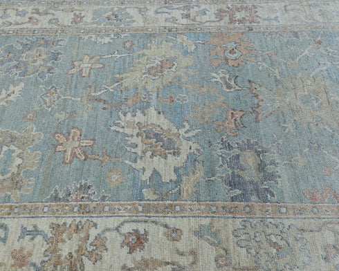 4x6 Ft Soft Blue Oushak Turkish Hand Knotted Traditional Veg Dye Wool Area Rug