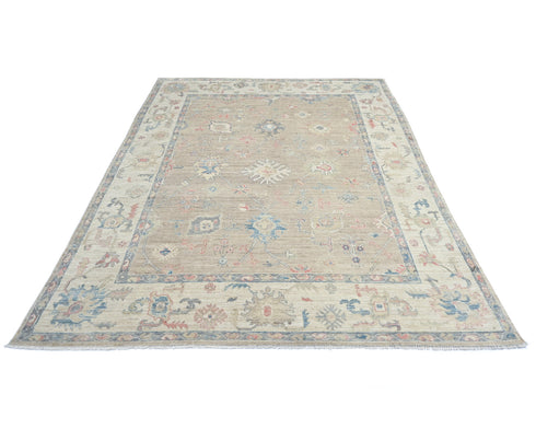 8x10 Brown Gray Turkish Oushak Hand Knotted Traditional Soft Wool Area Rug