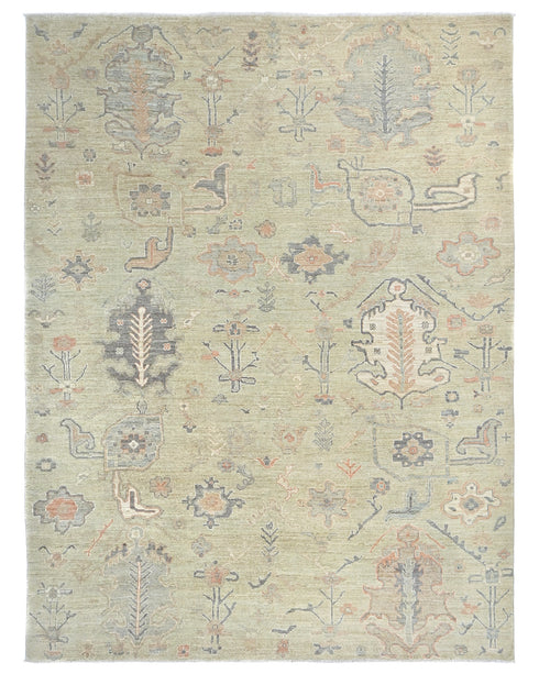 Soft Beige 9x12 Turkish Oushak Hand Knotted Traditional Soft Wool Areaz Rug