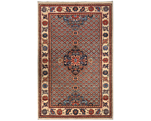 3x5 Beige Aryana Afghan Hand Knotted Veg Dye Wool Area Rug