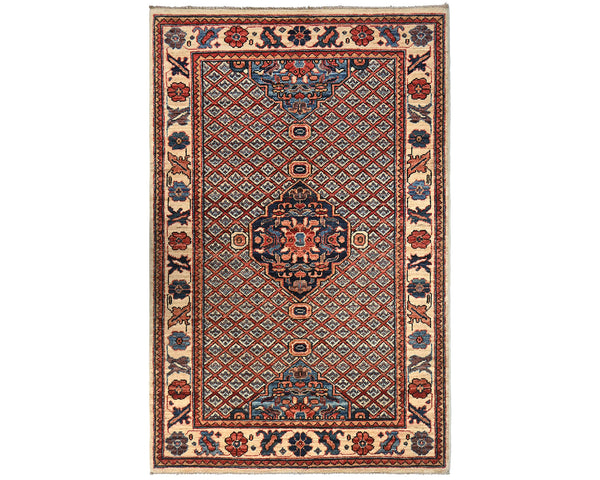 3x5 Beige Aryana Afghan Hand Knotted Veg Dye Wool Area Rug