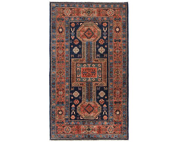 3x5 Blue Rust Aryana Afghan Hand Knotted Veg Dye Wool Area Rug