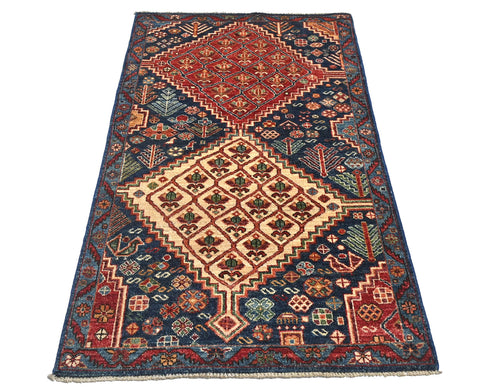 Alfombra afgana Aryana azul de lana teñida con tinte vegetal, anudada a mano, de 3 x 5 pulgadas