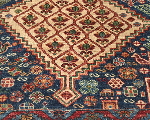 Alfombra afgana Aryana azul de lana teñida con tinte vegetal, anudada a mano, de 3 x 5 pulgadas