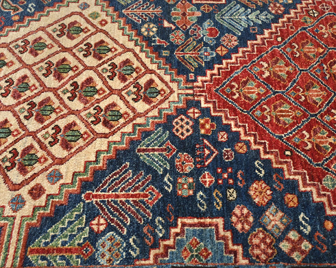 Alfombra afgana Aryana azul de lana teñida con tinte vegetal, anudada a mano, de 3 x 5 pulgadas