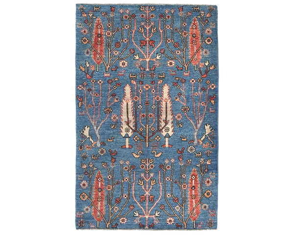 3x5 Blue Khurgeen Afghan Hand Knotted Wool Area Rug