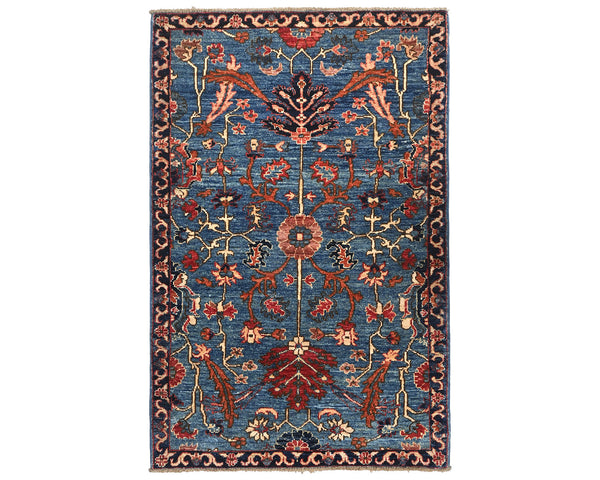 3x5 Blue Aryana Afghan Hand Knotted Veg Dye Wool Area Rug
