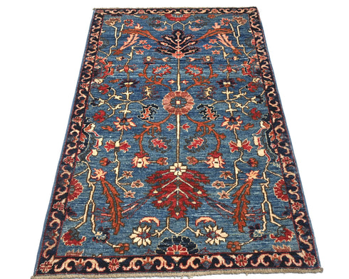 3x5 Blue Aryana Afghan Hand Knotted Veg Dye Wool Area Rug