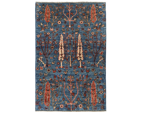 3x5 Blue Aryana Afghan Hand Knotted Veg Dye Wool Area Rug