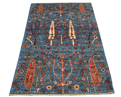 3x5 Blue Aryana Afghan Hand Knotted Veg Dye Wool Area Rug