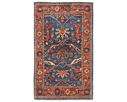 3x5 Blue Rust Aryana Afghan Hand Knotted Veg Dye Wool Area Rug