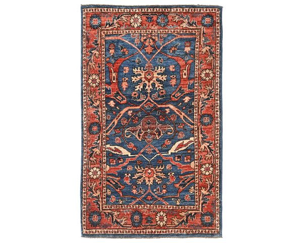3x5 Blue Rust Aryana Afghan Hand Knotted Veg Dye Wool Area Rug