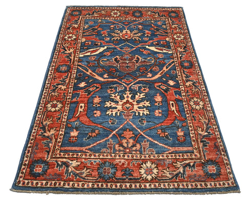 3x5 Blue Rust Aryana Afghan Hand Knotted Veg Dye Wool Area Rug