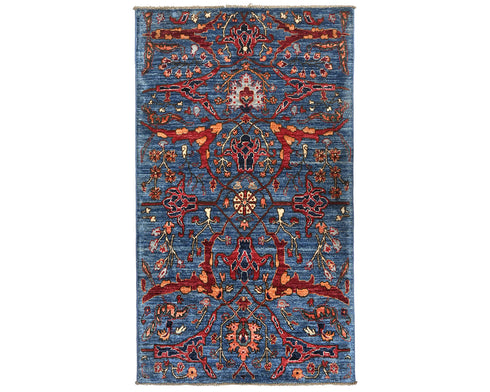3x5 Blue Aryana Afghan Hand Knotted Veg Dye Wool Area Rug