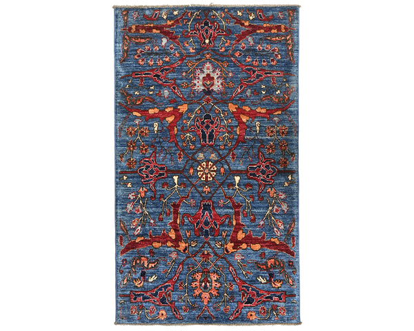 3x5 Blue Aryana Afghan Hand Knotted Veg Dye Wool Area Rug