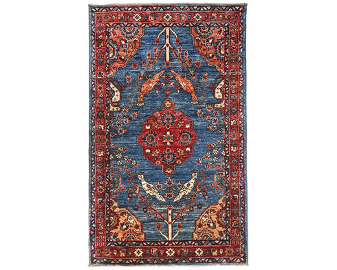 3x5 Blue Rust Aryana Afghan Hand Knotted Veg Dye Wool Area Rug