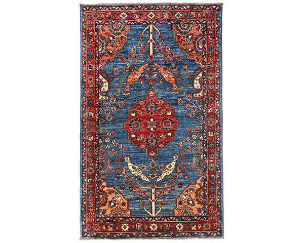 3x5 Blue Rust Aryana Afghan Hand Knotted Veg Dye Wool Area Rug