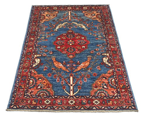 3x5 Blue Rust Aryana Afghan Hand Knotted Veg Dye Wool Area Rug