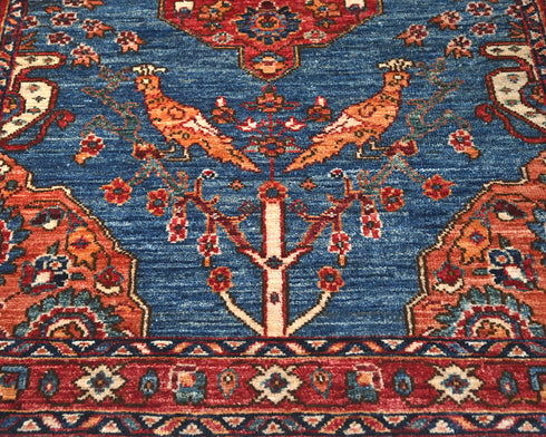 3x5 Blue Rust Aryana Afghan Hand Knotted Veg Dye Wool Area Rug