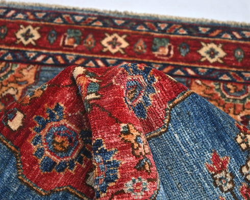 3x5 Blue Rust Aryana Afghan Hand Knotted Veg Dye Wool Area Rug