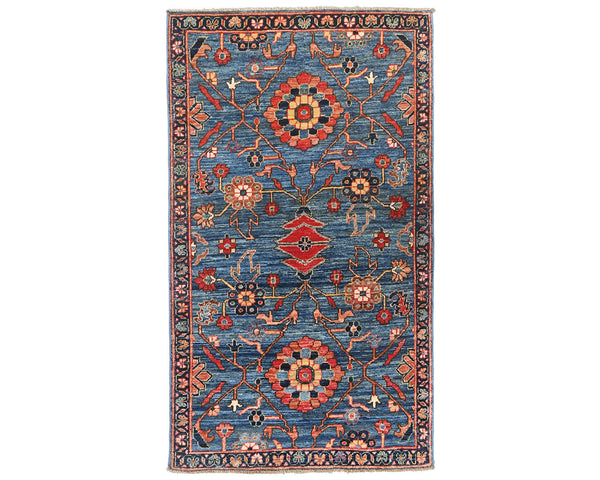 3x5 Aryana Blue Afghan Hand Knotted Veg Dye Wool Area Rug