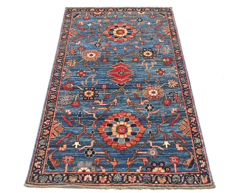 3x5 Aryana Blue Afghan Hand Knotted Veg Dye Wool Area Rug