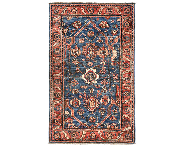 3x5 Blue Rust Aryana Afghan Hand Knotted Veg Dye Wool Area Rug