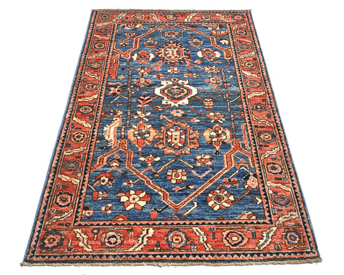 3x5 Blue Rust Aryana Afghan Hand Knotted Veg Dye Wool Area Rug