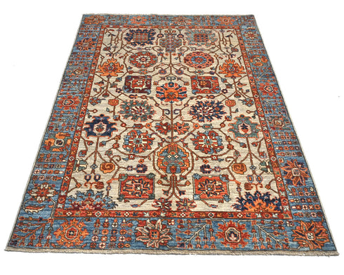 4x6 Gray Blue Aryana Afghan Hand Knotted Veg Dye Wool Area Rug