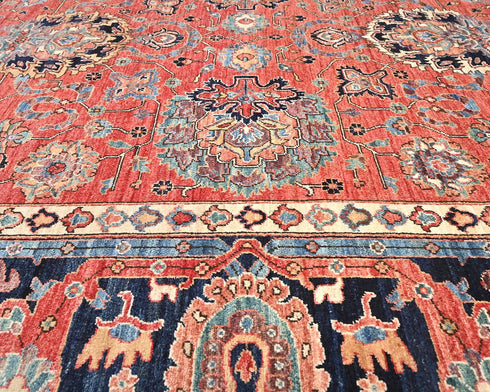 8x10 Rust Blue Aryana Afghan Hand Knotted Veg Dye Wool Area Rug