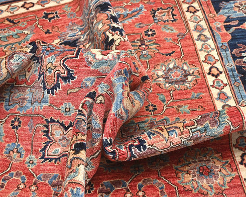 8x10 Rust Blue Aryana Afghan Hand Knotted Veg Dye Wool Area Rug