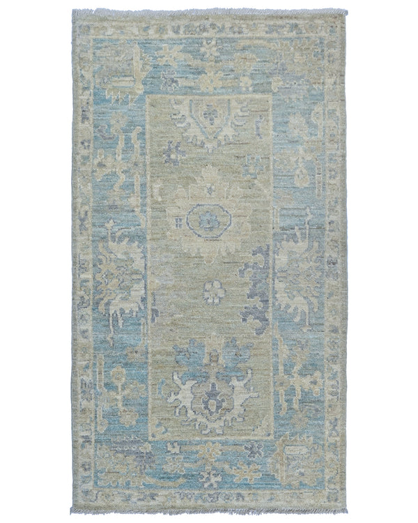 3x5 Brown Blue Oushak Turkish Hand Knotted Traditional Soft Wool Area Rug