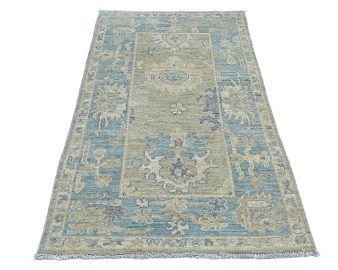 3x5 Brown Blue Oushak Turkish Hand Knotted Traditional Soft Wool Area Rug