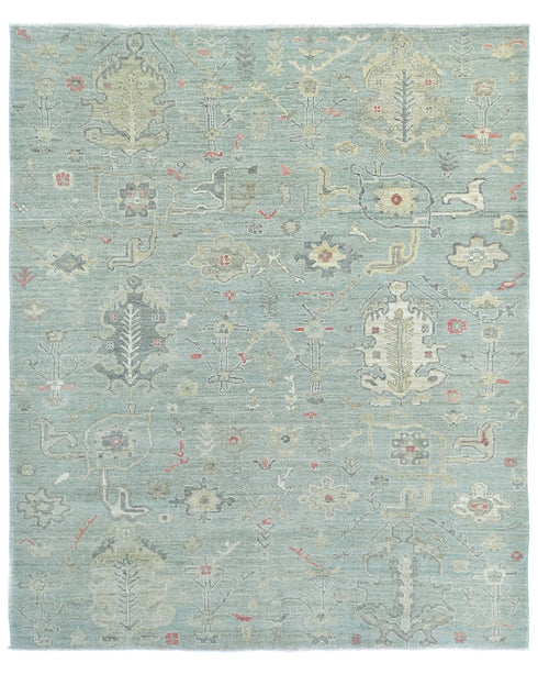 8x10 Soft Green Turkish Oushak Hand Knotted Traditional Soft Wool Area Rug
