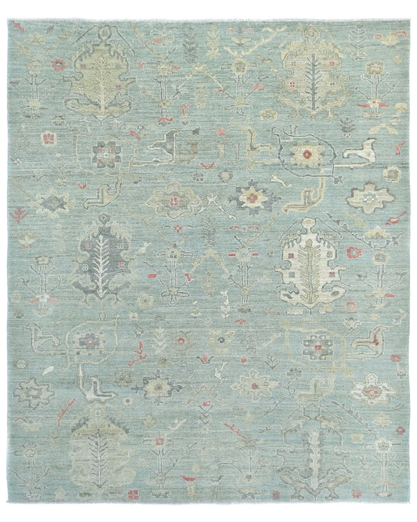 8x10 Soft Green Turkish Oushak Hand Knotted Traditional Soft Wool Area Rug