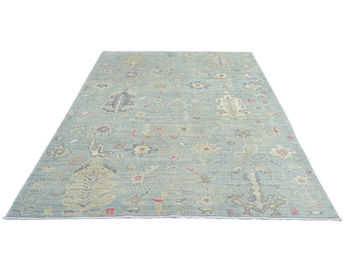 8x10 Soft Green Turkish Oushak Hand Knotted Traditional Soft Wool Area Rug