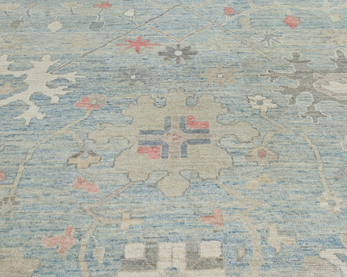 8x10 Soft Blue Oushak Turkish Hand Knotted Traditional Veg Dye Wool Area Rug