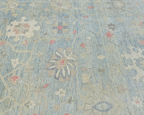 8x10 Soft Blue Oushak Turkish Hand Knotted Traditional Veg Dye Wool Area Rug