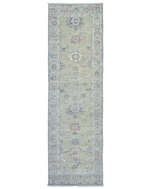 10 Feet Soft Green Oushak Turkish Hand Knotted Traditional Soft Wool Runner Rug