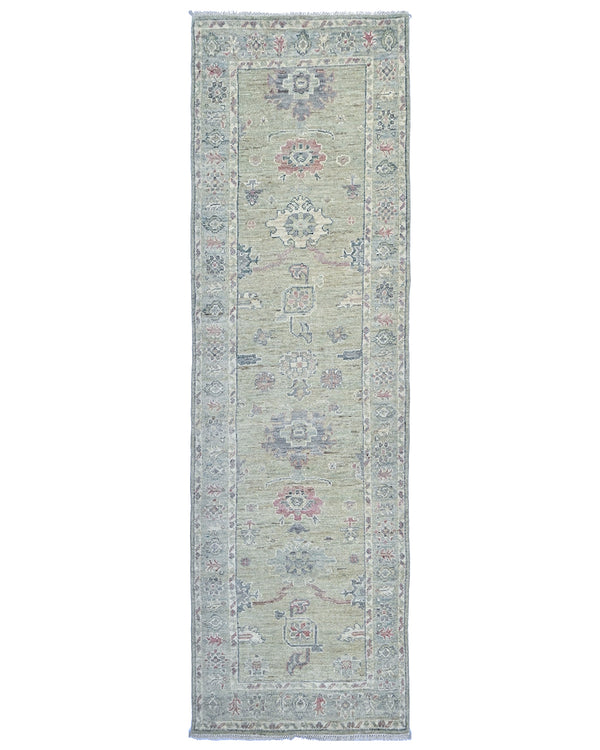 10 Feet Soft Green Oushak Turkish Hand Knotted Traditional Soft Wool Runner Rug