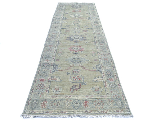 10 Feet Soft Green Oushak Turkish Hand Knotted Traditional Soft Wool Runner Rug