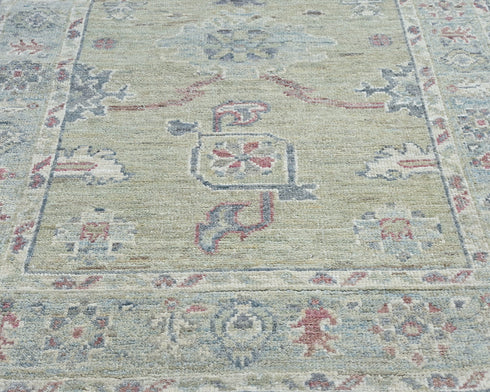 10 Feet Soft Green Oushak Turkish Hand Knotted Traditional Soft Wool Runner Rug