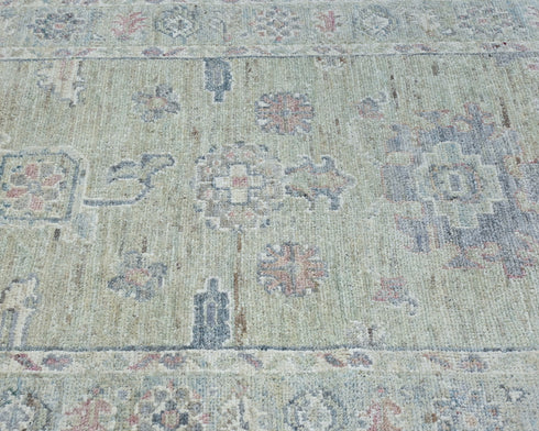10 Feet Soft Green Oushak Turkish Hand Knotted Traditional Soft Wool Runner Rug