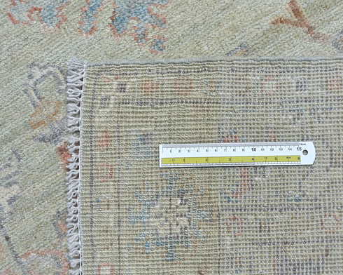 12 Ft Olive Green Oushak Turkish Hand Knotted Floral Soft Wool Runner Rug