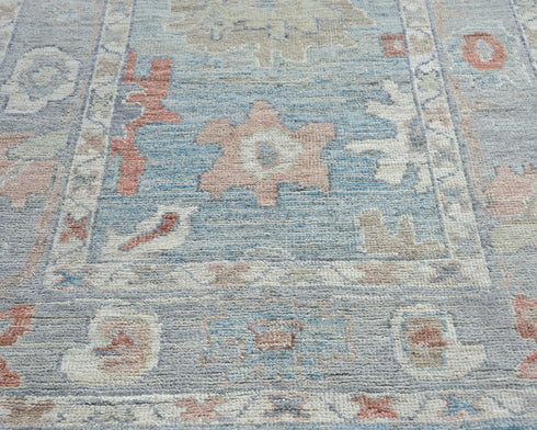 16 Ft Soft Blue Oushak Turkish Handmade Traditional Soft Wool Runner Rug