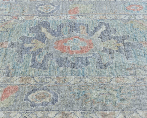 16 Ft Soft Blue Oushak Turkish Handmade Traditional Soft Wool Runner Rug