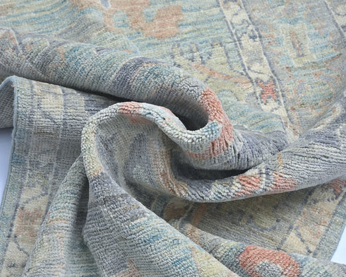 16 Ft Soft Blue Oushak Turkish Handmade Traditional Soft Wool Runner Rug